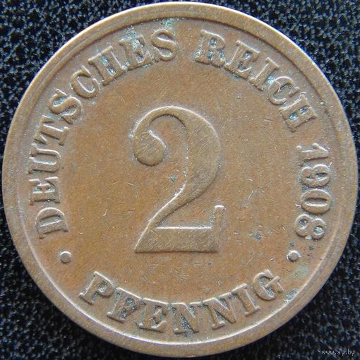 YS: Германия, Рейх, 2 пфеннига 1908D, KM# 16