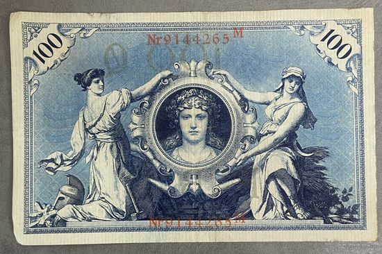 Банкнота 100 марок 1908 год. Германская империя. Красная печать.