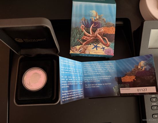 50 центов 2012 г. Морская Жизнь Австралии.  В КОРОБКЕ. ПАСПОРТ.  СЕРЕБРО. 999 пр.