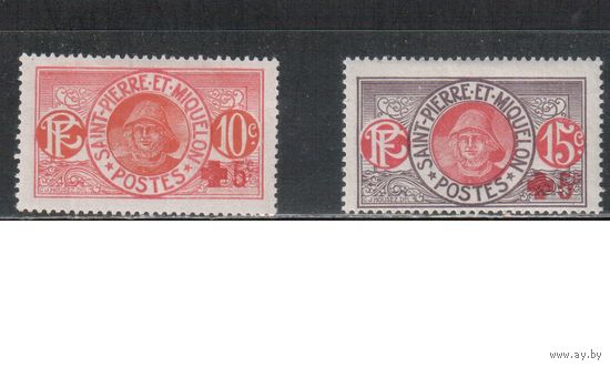 Сен-Пьер и Микелон-1915,(Мих.101-102)  * , Французские колонии, Стандарт,Надп. Красный Крест(полная серия)