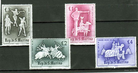 Сан-Марино.Ми 764-767.Оружие.Рыцари. Рыцарские турнимры.1963.