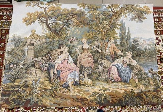 - Гобелен Франция 186х132 см Хлопок 1950-ые Оригинал !