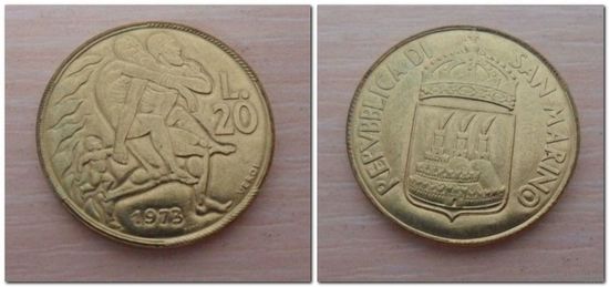 20 лир Сан-Марино 1973 года - из коллекции