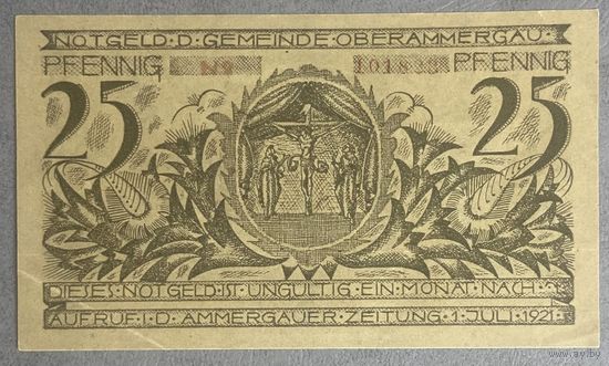 Нотгельд 25 пфеннигов 1921 год. Бавария. Веймарская республика