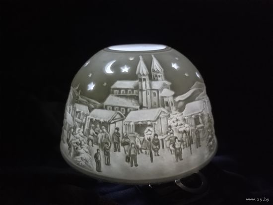 Рождественский и/или новогодний подсвечник-литофан, бисквитный фарфор, Германия