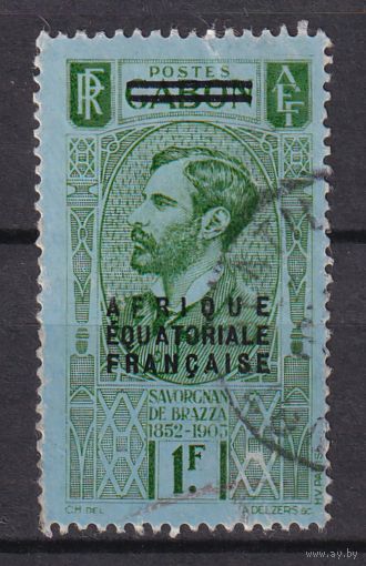 12.FrK. Франция. Колонии. Французская экваториальная Африка. 1936 г. 1 Fr. Надпечатка на марках Габона. Mi.#8.