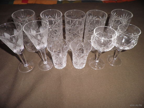 Хрусталь из СССР,стаканы,рюмки,фужеры,11 предметов.С рубля.