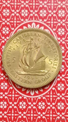 Восточные Карибы 5 центов 1955 парусник