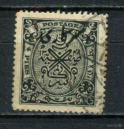 Хайдарабад (Британская Индия) - 1934/1935 - Герб с надпечаткой  4Р. Dienstmarken - [Mi.34d] - 1 марка. Гашеная.  (Лот 52GM)-T2P57