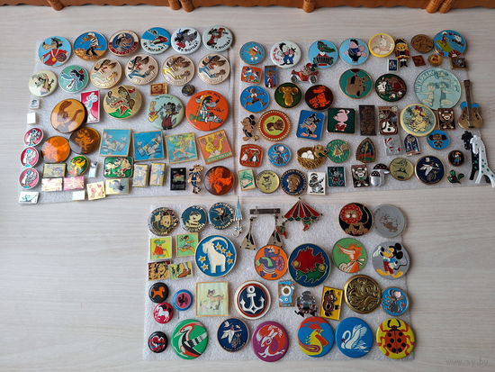 Детские значки Мультики Сказки Дисней мультфильм Ну погоди Собаки Винни Пух Простоквашино Гуси-лебеди карусели балалайки и др.