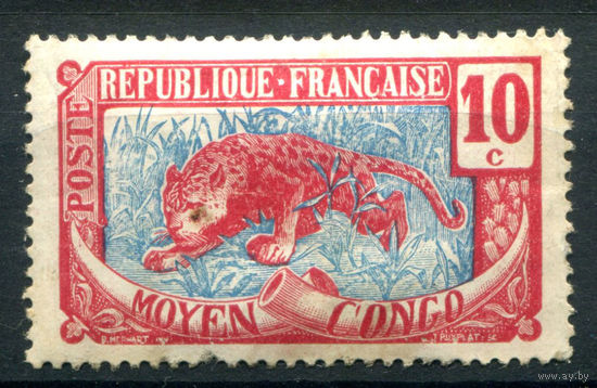Французские колонии - Среднее Конго - 1907г. - леопард, 10 с - 1 марка - MH [Mi 5]. #4-W1-129-A-1
