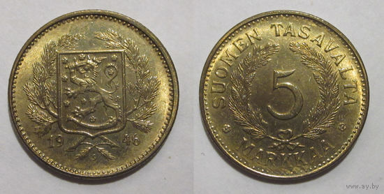 Финляндия - 5 марок 1946 aUNC