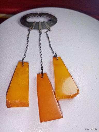 С рубля без мц. брошь "3 янтаря" ОЯК рЗвезда875пр.  10х5см. 12гр