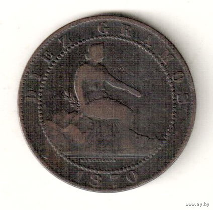 Испания 10 сентимо 1870