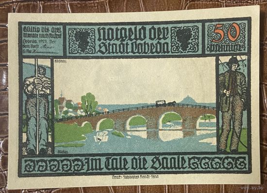 Нотгельд 50 пфеннигов 1921 год. Лобеда. Веймарская республика