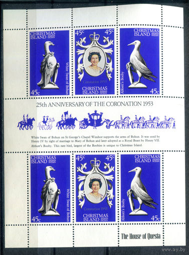 Рождественские острова (о-в Рождества) - 1978г. - 25 лет коронации королевы Елизаветы II - 1 малый лист - полная серия, MNH [Mi 98-100]. #4-B6-Z-2-18