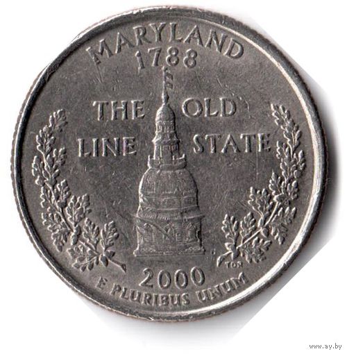 США. 1/4 доллара (1 квотер, 25 центов). 2000. Мэриленд. P