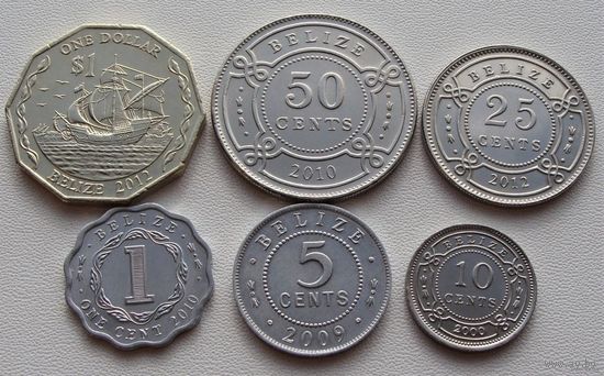 Белиз. набор 6 монет 1,5,10,25,50 центов 1 доллар 2000 - 2012 год