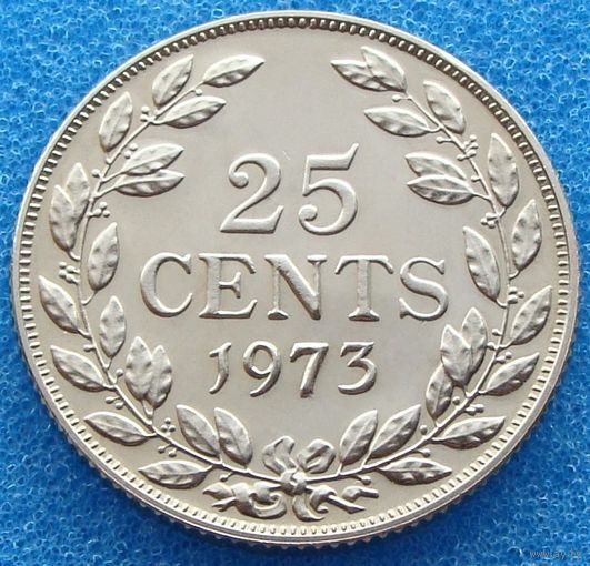 Либерия. 25 центов 1973 год KM#16a.2  Тираж: 2.000.000 шт  Редкий год!!!