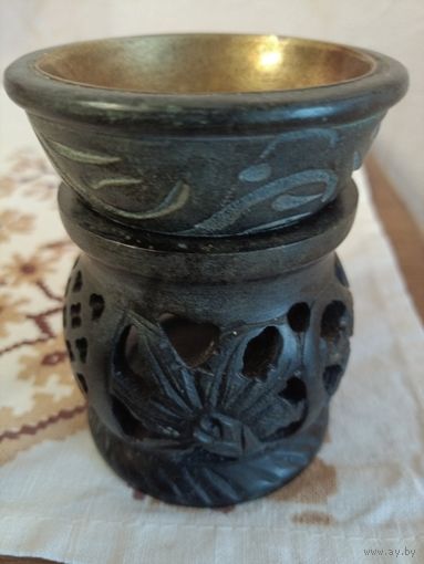 Подсвечник - аромалампа каменный, вставка бронза, Индия