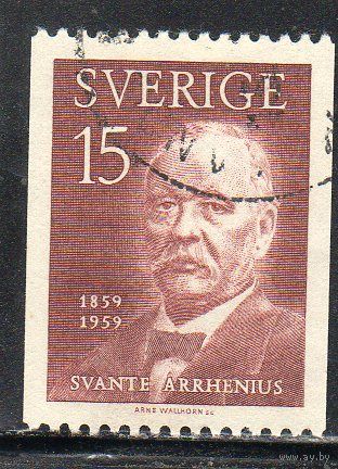 Швеция.  Mi:SE 453. Сванте Аррениус (1859-1927) ученый, химик.1959