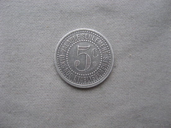 Франция (нотгельды) 5 сантимов 1920 год Торговая палата Коммуна VICHY