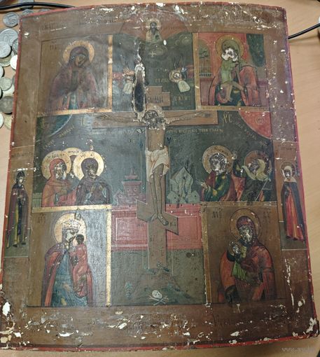 Икона старинная, многочастная. 35x30см