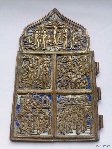 Створка от складня, бронза, эмали, редкий, торги с Рубля