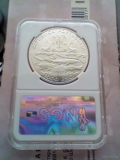 Португалия 1000 эскудо 1997г NGS MS65 100 лет океанографическим экспедициям серебро