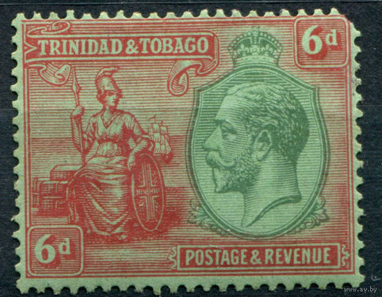 Британские колонии - Тринидад и Тобаго - 1922/28г. - Британия, король Георг V, 6 P - 1 марка - MH, немного повреждён уголок [Mi 111]. #4-B5-124-A-2