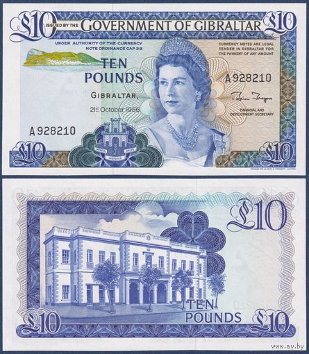 Гибралтар, 10 фунтов 1986 г., P-22 (A, королева Елизавета II), UNC