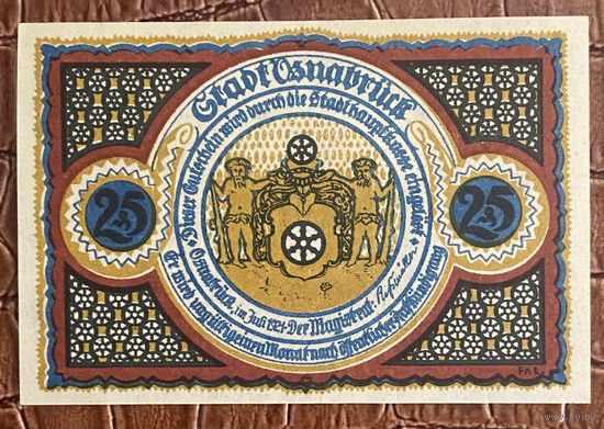 Нотгельд 25 пфеннигов 1921 год. Оснабрюк. Веймарская республика