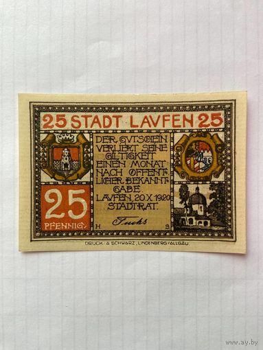 25 пфенигов (нотгельды) Германия г.Лавфен -1402
