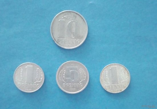 10 пфеннигов ГДР 1967(A) 5пф.1978(A) 1пф.1968(А)-2шт.