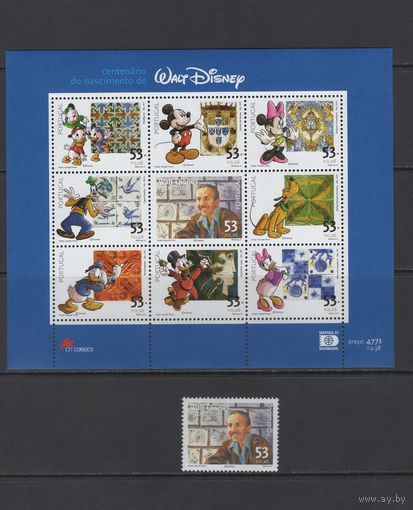 Дисней Португалия 2001** Уолт Дисней Walt Disney 100 лет со дня рождения, Герои мультфильмов
