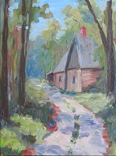 Картина маслом "В тени деревьев". Холст на картоне 30х40 см