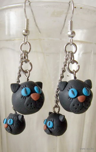 Серьги ручной работы "Чёрные коты"