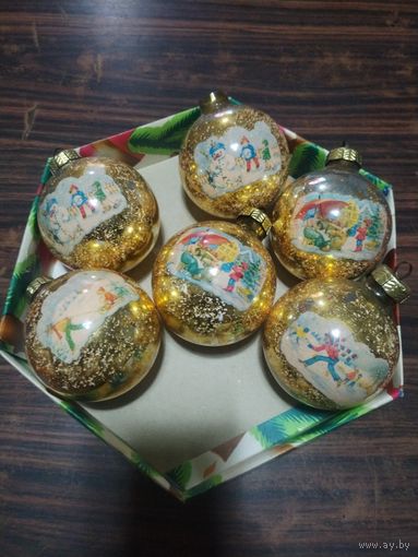 Елочные играшки ГДР шары роспись Зимняя сказка Лауша