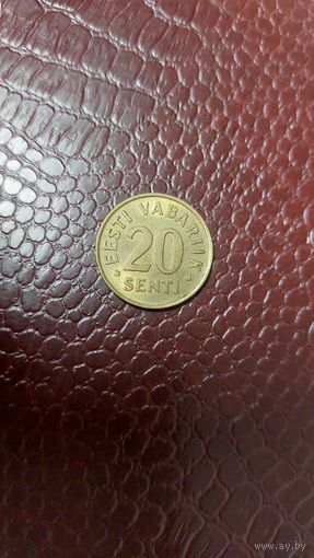 Монета 20 сентов 1992г. Эстония. Отличная!