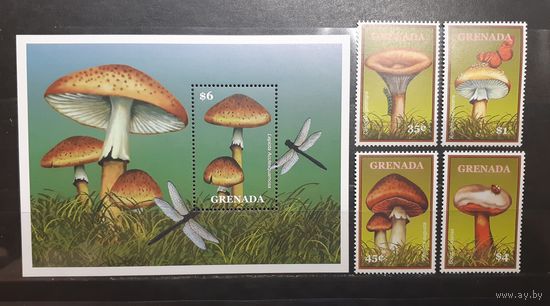 Гренада. Флора. Грибы. Блок и 4 марки (1003)