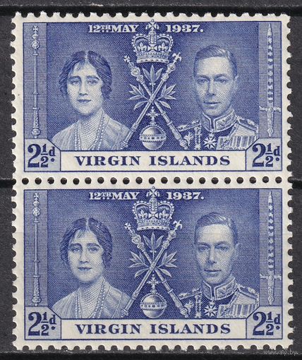 78.BrKS. Великобритания. Колонии.  Виргинские острова. Коронация Георга VI и Елизаветы. 1937 г. 2 1/2P. Mi.#71. Пара. MNH.