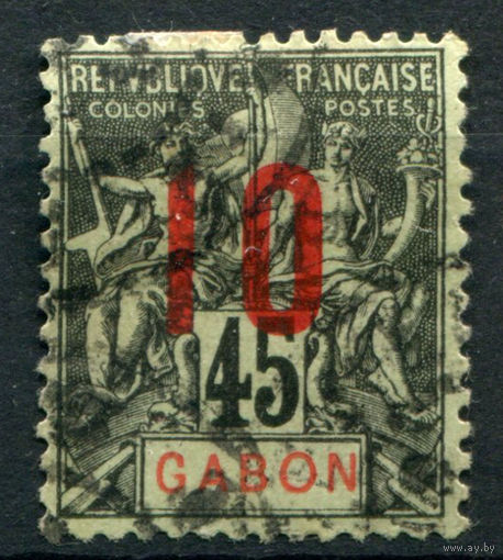Французские колонии - Габон - 1912г. - аллегория, надпечатка 10 на 45 с - 1 марка - гашёная [Mi 79]. #4-W1-129-A-1