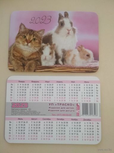 Карманный календарик . Котик и кролики. 2023 год