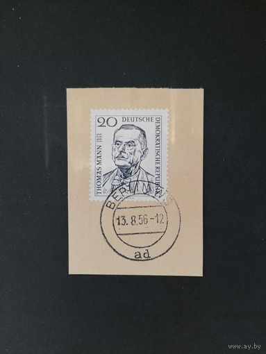 ГДР 1956 Вырезка с маркой "К годовщине смерти Томаса Манна" (гашение) Mi.534 каталог 1.20 евро