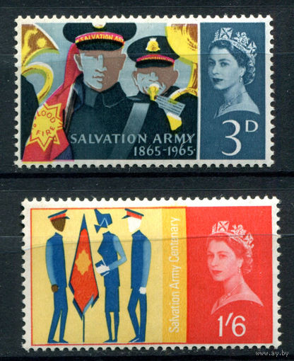 Великобритания - 1965г. - 100 лет армии спасения, королева Елизавета II - 2 марки - полная серия, MNH, незначительный дефект клея [Mi 388-389]. #3-GB-Z-1-18