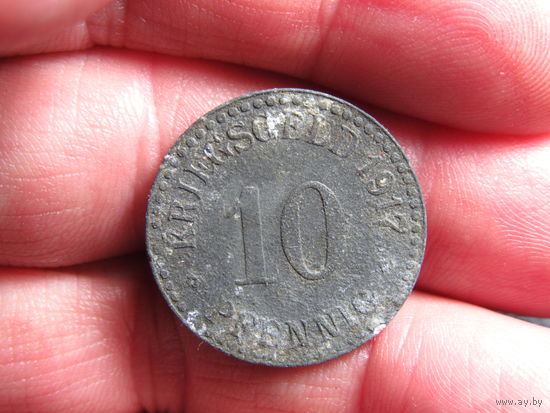 Германия. 10 пфеннигов.1917.Город Кассель. С 20 копеек. Распродажа коллекции. Смотрите другие лоты.