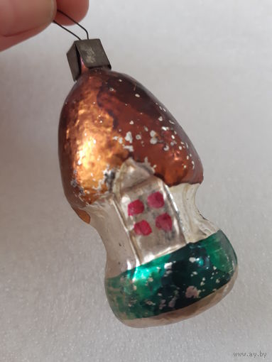 Ёлочная игрушка Домик хижина, стекло. СССР