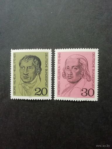 ФРГ 1970 Неполная серия из двух марок "200 лет со дня рождения выдающихся личностей: Гегеля, Хельдерлина" (чистые**) Мi.617-618 каталог 1.20 евро