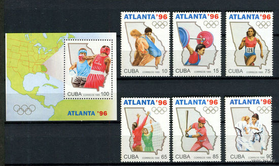 Куба - 1995 - Олимпийские игры - [Mi. 3842-3847 bl.140](пятно на клее у номинала 65) - полная серия - 6 марок и 1 блок. MNH.  (LOT F50)