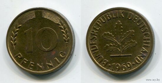 Германия. 10 пфеннигов (1969, буква J)